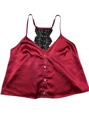 Yandy Women’s Satin Lace Back Cami Top Cropped Medium Large Red Black Sexy